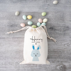 Happy Easter Sack With Name Pink Or Blue Easter Bunny Rabbit Gift Egg Hunt Bags Girls Boys Treat Bag 1st Easter
