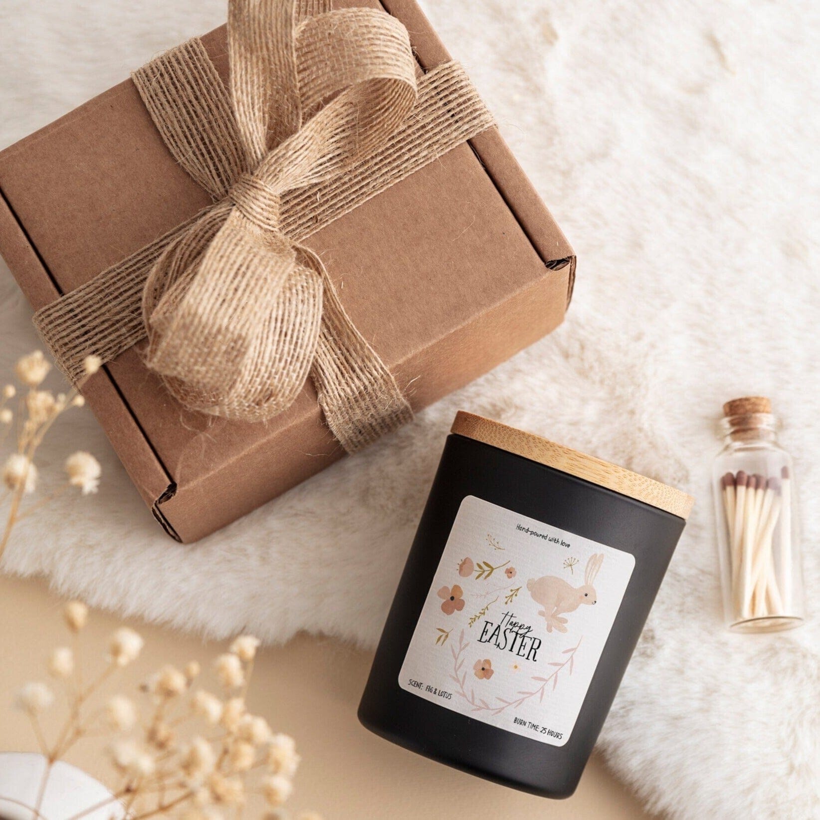 Happy Easter Scented Candle, Easter Gift Box, Easter Decor, Spring Gift, Hot Cross Buns Scent, Easter Bunny And Flowers