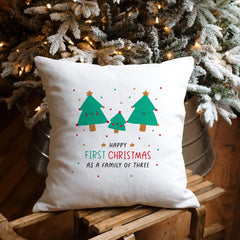 Happy First Christmas as a family of three cushion Cute new mum dad gift 1st Xmas pillow for new family decor keepsake Mummy Daddy Baby