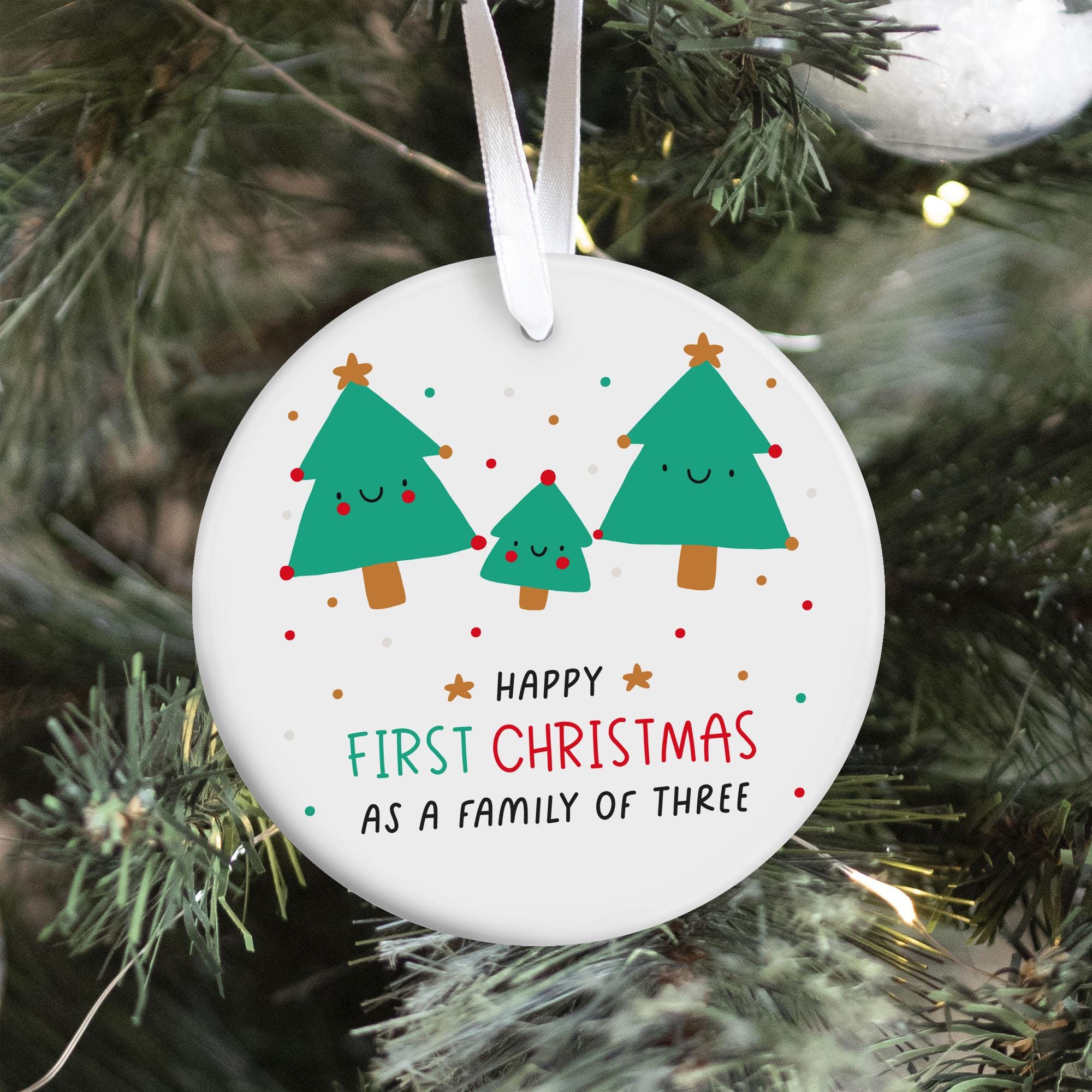 Happy First Christmas as a Family of Three Ornament with Cute Christmas Tree Design Family Holiday Keepsake New Mum Dad Gift Our 1st Xmas