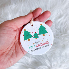 Happy First Christmas as a Family of Three Ornament with Cute Christmas Tree Design Family Holiday Keepsake New Mum Dad Gift Our 1st Xmas