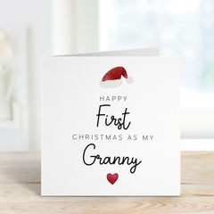 Happy First Christmas As My Granny Card With Santa Claus Hat And Red Cute Heart Icon Design For Together For Her Grandmum Xmas Gift Card