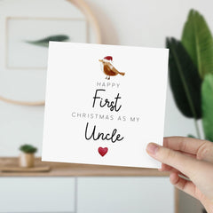 Happy First Christmas As My Uncle Card With A Robin Bird In A Santa Hat Design Happy 1St Xmas For Him Greeting Card To My Uncle