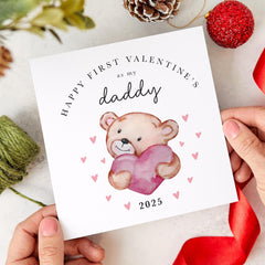 Happy First Valentine's Day Card for Daddy 2025 Adorable Teddy Bear Design Sweet Card from Baby Thoughtful Keepsake for New Dad Daughter Son