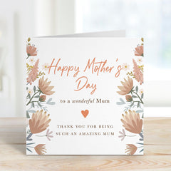 Happy Mother's Day Card Elegant Floral Card for Mum Beautiful Botanical Card for Mother Thank You Card for Mum Card for Mummy New Mum Gift