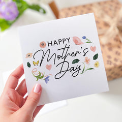 Happy Mother's Day Card Floral Watercolour Mum Card Elegant Happy Mothers Day Gift for Mummy Grandma Wife Keepsake Card for Her