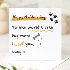 Happy Mother's Day Card for Dog Mum Cute Funny Message from Pet Personalised Gift for Dog Lovers with Paw Prints I Woof You With Dog Name
