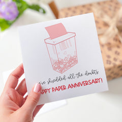 Happy Second Paper Anniversary Card We' Ve Shredded All The Doubts Happy Paper Anniversary With Couple Funny Happy Valentines Wedding Day