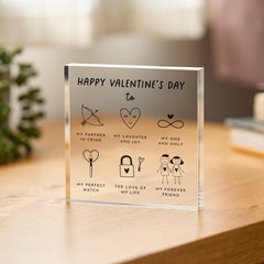 Happy Valentine’s Day Acrylic Plaque – Romantic Icon Design Gift for Girlfriend