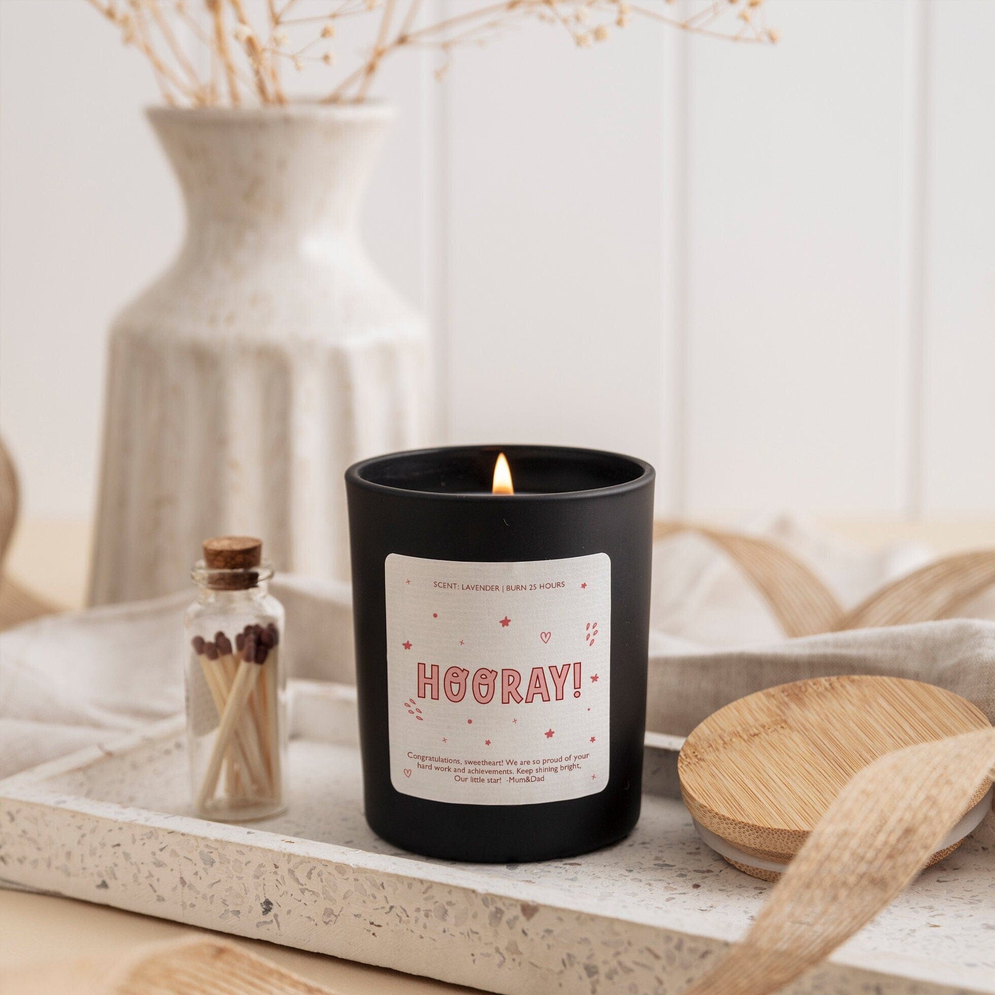 Hooray Scented Candle With Your Text Personalised Graduation Gift For Her Him Well Done Proud Of You Congratulations