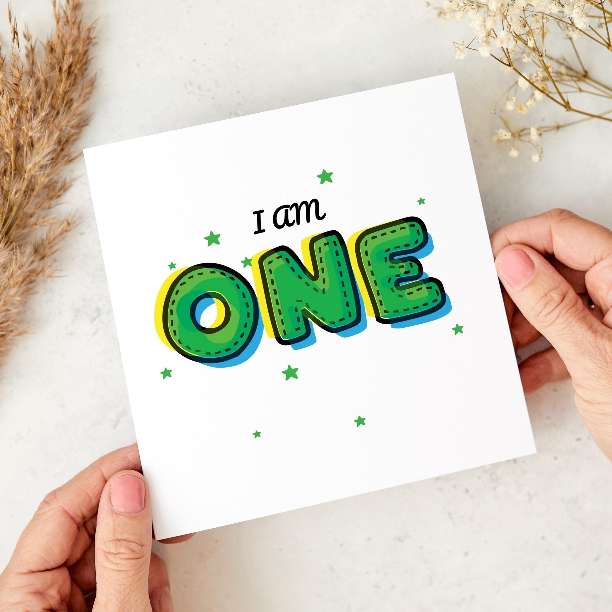 I am One Personalised kids First Birthday Card Fun and Colourful Card for Nephew Niece or Grandchild Sweet Keepsake for 1st 2nd 3rd Birthday