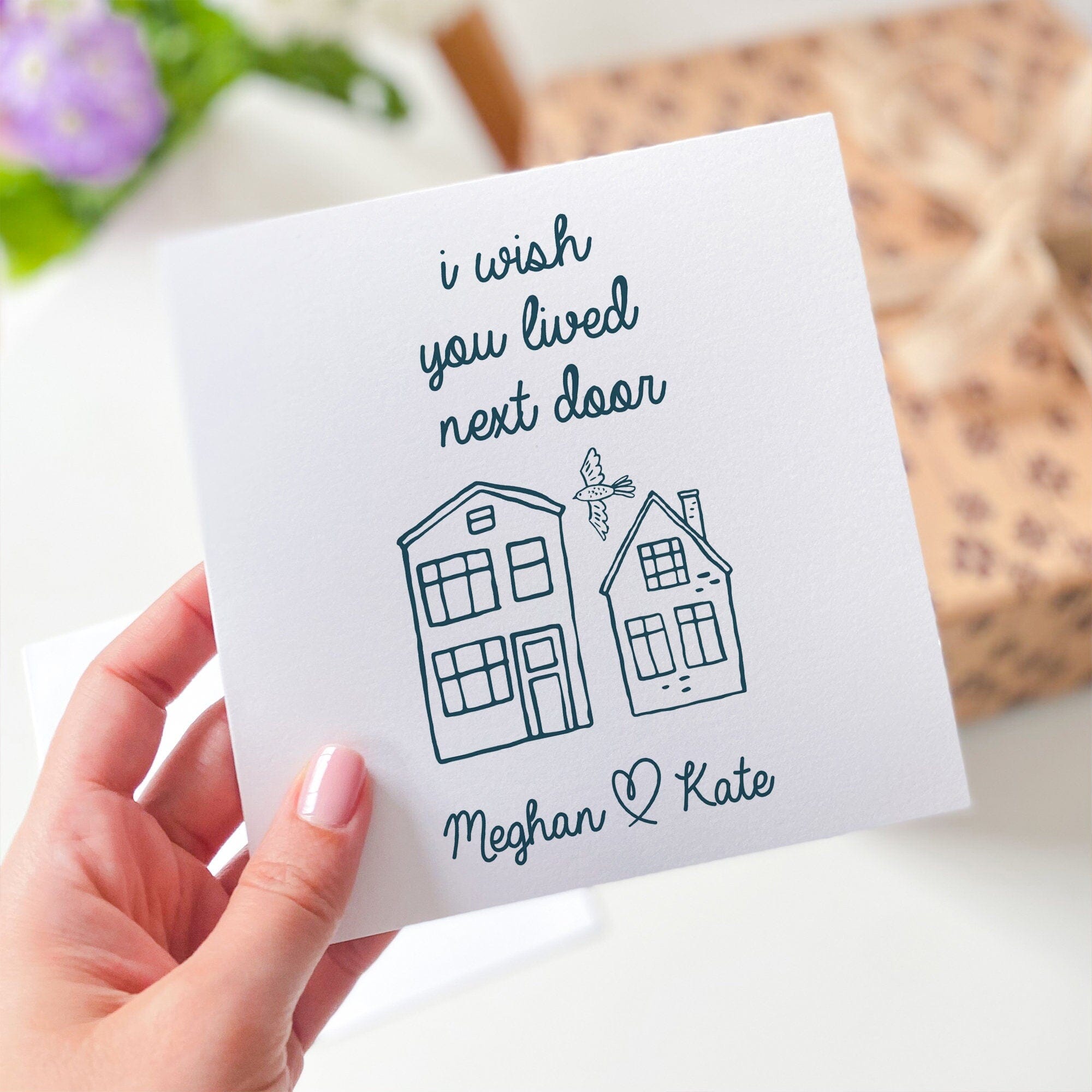 I Wish You Lived Next Door Card With Name Card For Friend Mum Grandma Nanny Auntie Miss Friendship Thinking Of You Long Distance Far Away