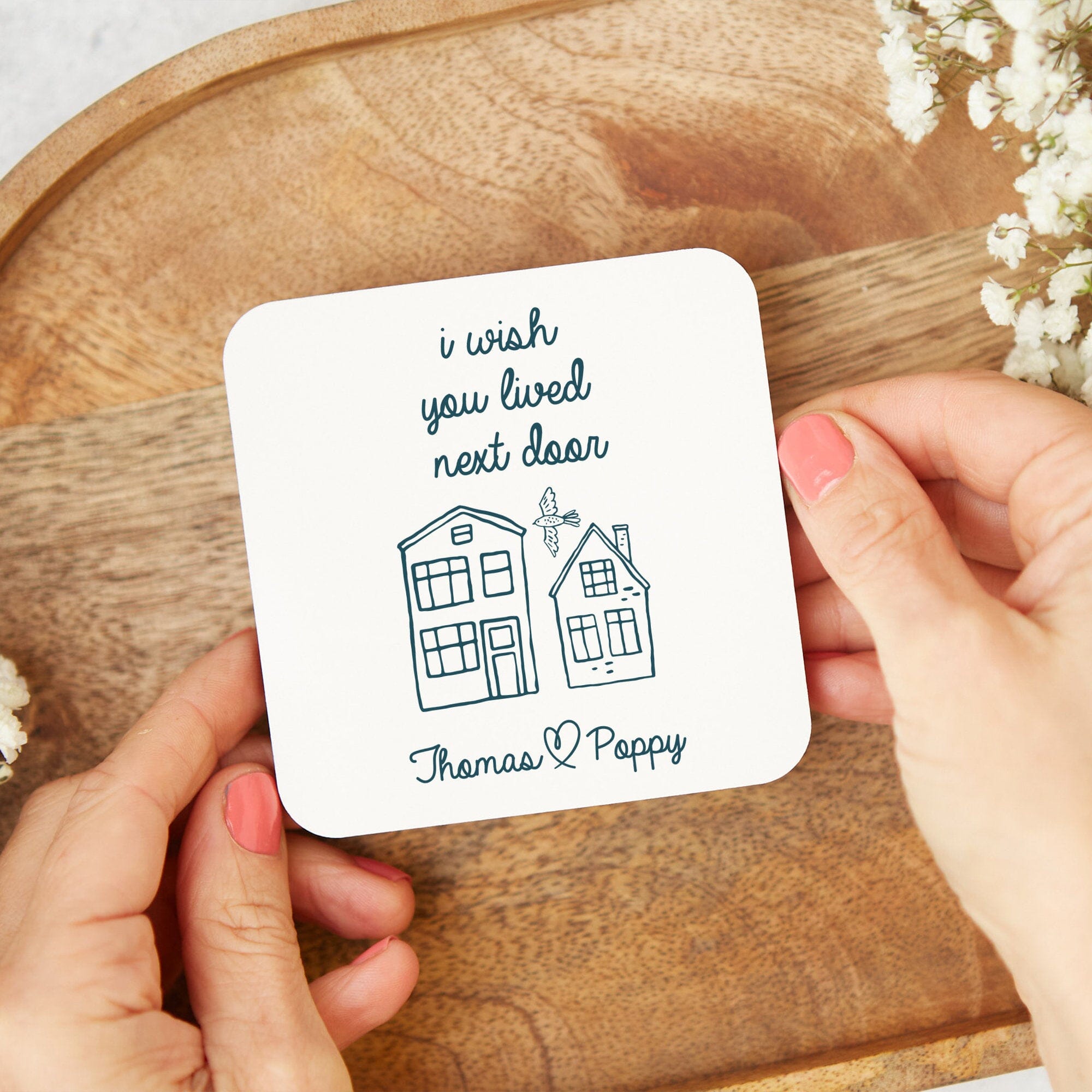 I Wish You Lived Next Door Coaster Gift For Friend Friendship Personalised Present For Her Him