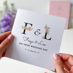 Wedding Card With Initial Name Date Congratulations On Your Wedding Day Floral Card Newlywed Gift Greeting Cards For Couple