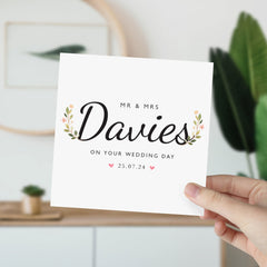 Wedding Card With Last Name And Date Congratulations On Your Wedding Engagement Floral Card Newlywed Gift Greeting Cards For Couple Mr & Mrs