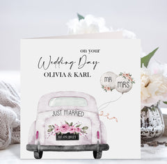 Congratulations On Your Wedding Day Card With Names And Date Wedding Car Card Newlywed Gift Greeting Cards For Bride Groom Happy