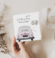 Congratulations On Your Wedding Day Card With Names And Date Wedding Car Card Newlywed Gift Greeting Cards For Bride Groom Happy