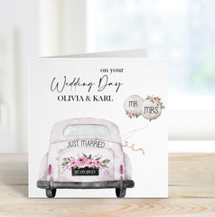 Congratulations On Your Wedding Day Card With Names And Date Wedding Car Card Newlywed Gift Greeting Cards For Bride Groom Happy