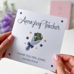 Personalised Amazing Teacher Card With Teacher And Sender Name Gift Card For Her Him Teacher Appreciation Nursery Primary End Of Term Year