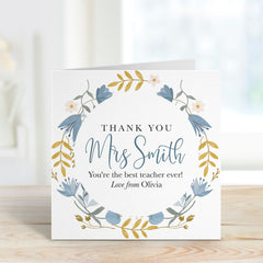 Teacher Thank You Card Personalised Teacher Gift Card Name Gift Card For Her Him Teacher Appreciation Nursery Primary End Of Term Floral