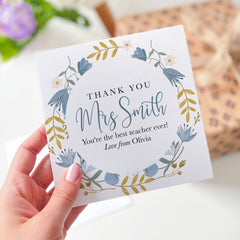 Teacher Thank You Card Personalised Teacher Gift Card Name Gift Card For Her Him Teacher Appreciation Nursery Primary End Of Term Floral