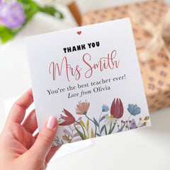 Thank You Teacher Card Personalised Teacher Gift Card Name Gift Card For Her Him Teacher Appreciation Nursery Primary End Of Term Floral