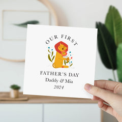 Personalised Our First Father's Day Card With Name Cute Card For Daddy Dad Son Daughter 1St Father's Day Daddy Baby Fathers Day Lions Hug