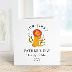 Personalised Our First Father's Day Card With Name Cute Card For Daddy Dad Son Daughter 1St Father's Day Daddy Baby Fathers Day Lions Hug