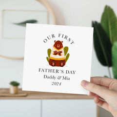 Personalised Our First Father's Day Card With Name Cute Card For Daddy Dad Son Daughter 1St Father's Day Daddy Baby Bear Hug Dada Papa