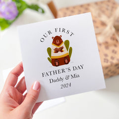 Personalised Our First Father's Day Card With Name Cute Card For Daddy Dad Son Daughter 1St Father's Day Daddy Baby Bear Hug Dada Papa