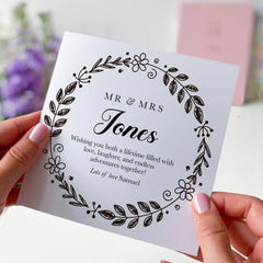 Mr & Mrs Last Name Wedding Card Congratulations On Your Wedding Engagement Floral Card Newlywed Gift Greeting Cards For Couple