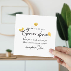 Thinking Of You Grandma I Miss You So Much And Love You Card With Name Cute Personalised Card For Grandma With Flowers