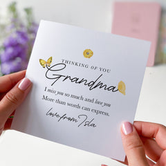 Thinking Of You Grandma I Miss You So Much And Love You Card With Name Cute Personalised Card For Grandma With Flowers