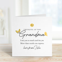 Thinking Of You Grandma I Miss You So Much And Love You Card With Name Cute Personalised Card For Grandma With Flowers