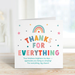 Thanks For Everything Card With Rainbow Design Gift Card For Her Him Teacher Appreciation Nursery Primary End Of Term Cute Appreciation Card