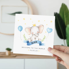 New Baby Card With Babys Name And Date Pink Blue Welcome To The World Elephant Balloon Cute Baby Animal Greeting Card Baby Boy Girl New Born