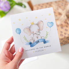 New Baby Card With Babys Name And Date Pink Blue Welcome To The World Elephant Balloon Cute Baby Animal Greeting Card Baby Boy Girl New Born