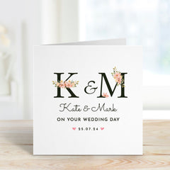 Wedding Card With Initial Name Date Congratulations On Your Wedding Day Floral Card Newlywed Gift Greeting Cards For Couple