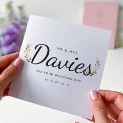 Wedding Card With Last Name And Date Congratulations On Your Wedding Engagement Floral Card Newlywed Gift Greeting Cards For Couple Mr & Mrs