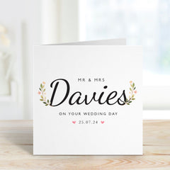 Wedding Card With Last Name And Date Congratulations On Your Wedding Engagement Floral Card Newlywed Gift Greeting Cards For Couple Mr & Mrs