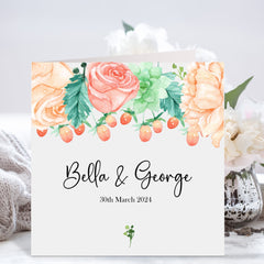 Personalised Wedding Engagement Or Anniversary Card With Names And Date Floral Gift Card Newly Married Couple Greeting Card Flowers Botanic