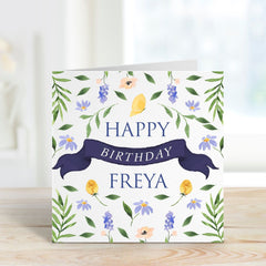 Personalised Birthday Card For Her Name Friend Girlfriend Bestie Mum Daughter Sister Fiancee Happy Birthday Gift Card Wild Flowers Elegant