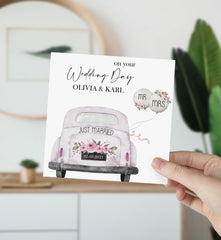 Congratulations On Your Wedding Day Card With Names And Date Wedding Car Card Newlywed Gift Greeting Cards For Bride Groom Happy