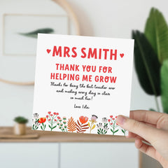 Personalised Thank You For Helping Me Grow Card With Teacher Name Gift Card For Her Him Teacher Appreciation Nursery Primary End Of Term