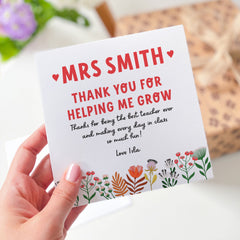 Personalised Thank You For Helping Me Grow Card With Teacher Name Gift Card For Her Him Teacher Appreciation Nursery Primary End Of Term