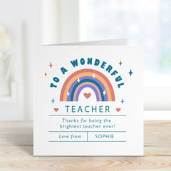 To A Wonderful Teacher Card With Teacher Name Rainbow Design Gift Card For Her Him Teacher Appreciation Nursery Primary End Of Term