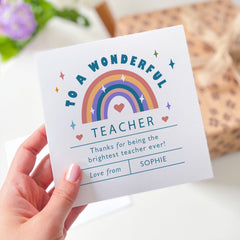 To A Wonderful Teacher Card With Teacher Name Rainbow Design Gift Card For Her Him Teacher Appreciation Nursery Primary End Of Term