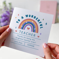 To A Wonderful Teacher Card With Teacher Name Rainbow Design Gift Card For Her Him Teacher Appreciation Nursery Primary End Of Term