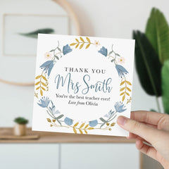 Teacher Thank You Card Personalised Teacher Gift Card Name Gift Card For Her Him Teacher Appreciation Nursery Primary End Of Term Floral