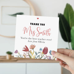 Thank You Teacher Card Personalised Teacher Gift Card Name Gift Card For Her Him Teacher Appreciation Nursery Primary End Of Term Floral